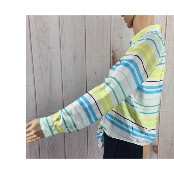 Vince Camuto Button Down Blouse Striped Tie Front Long/3/4 Sleeve Sz PS - Picture 5 of 8